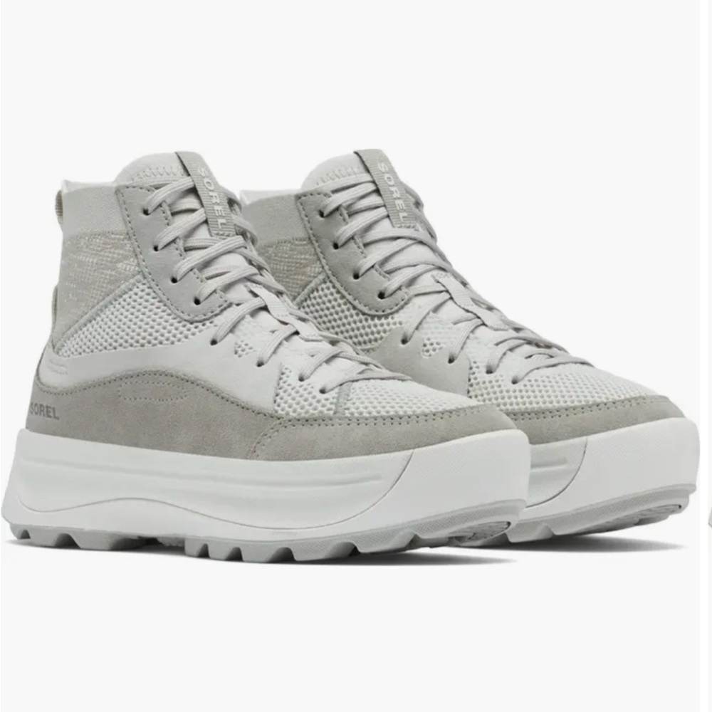 Sorel Light Gray/White High-Top Lace-Up Sneakers